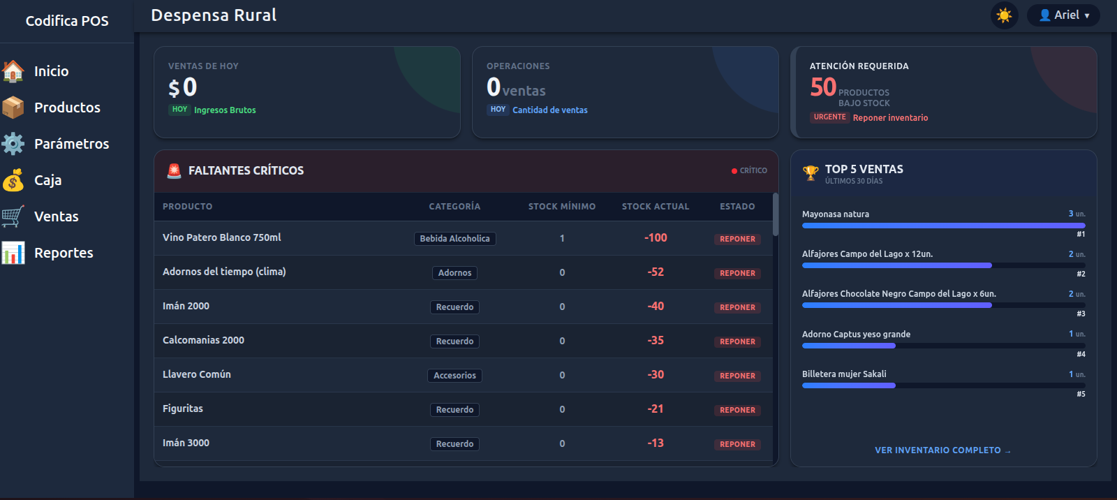 Dashboard Codifica POS